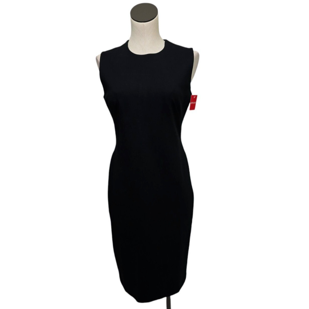 NWT Spanx Perfect Fitted Sleeveless Sheath Dress Knee Length Midi Black Medium